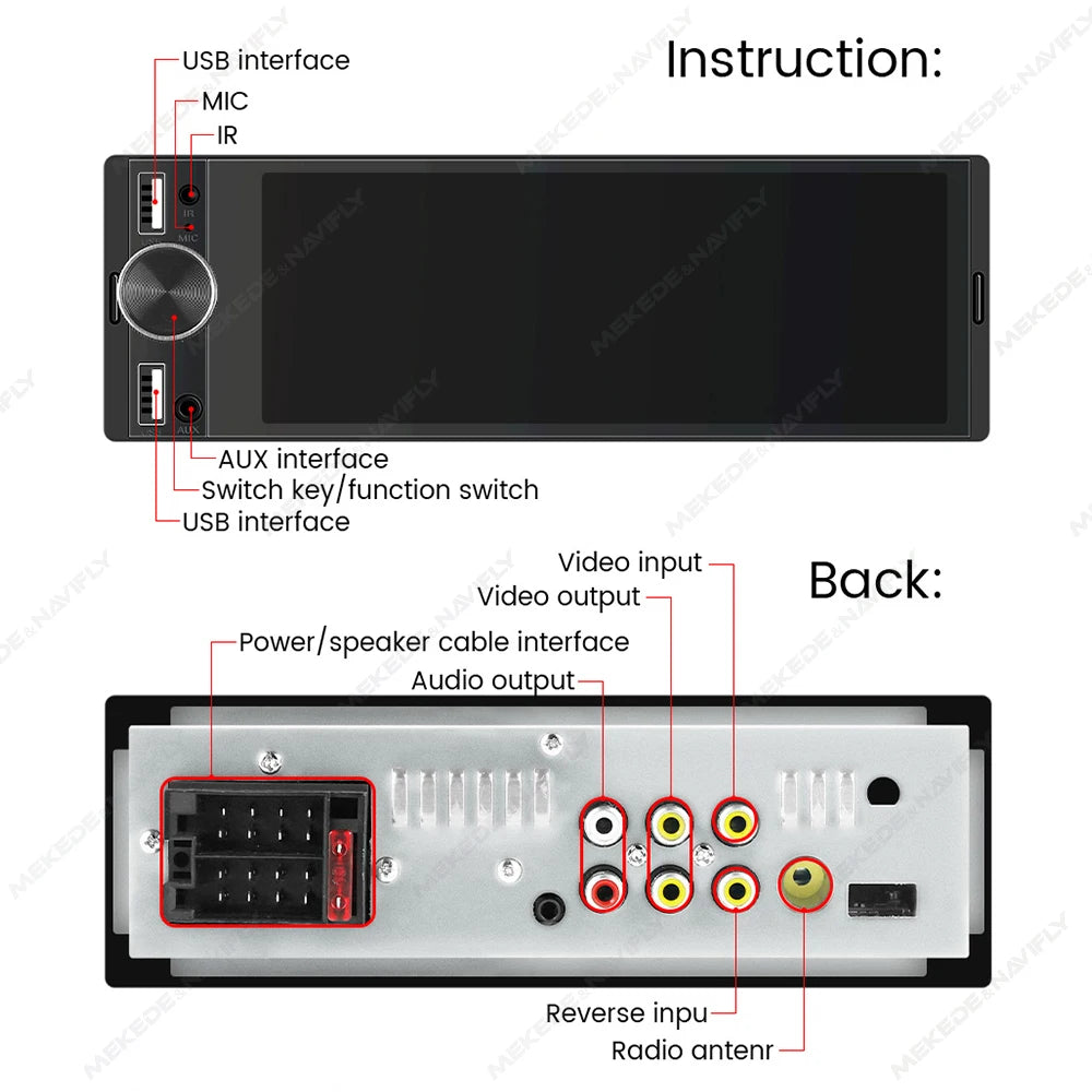 6.86" 1DIN Car Stereo with Wireless CarPlay, Android Auto & BT
