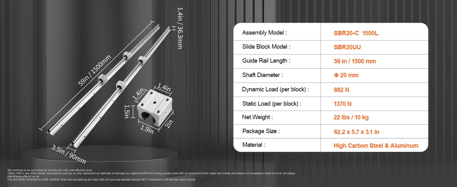 SucceBuy 2PCS Linear Guide Rails SBR12 SBR16 SBR20 SBR25 800-2200mm & 4PCS UU Bearing Blocks Smooth Motion DIY Mills CNC Parts
