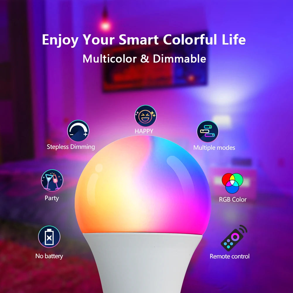 16 Colors RGB Bulb LED Multicolor Bulb E27 Base 220V Household Lighting Dimmable 24 Key Remote Control Atmosphere Neon Light
