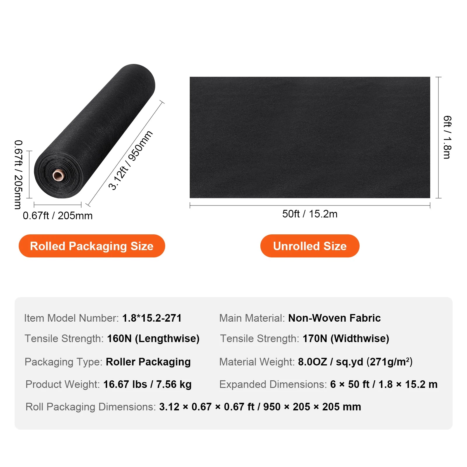 SucceBuy Non-Woven Geotextil-Gewebe unter Kies 10 x 100 FT 8 OZ Zufahrtsweg-Gewebe Landschaftsgewebe Schwerlast-Unkrautbarriere Gewebe