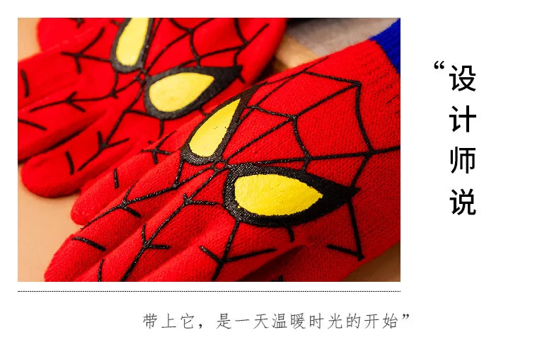 Diseny Spiderman Winter Children's Warm Gloves Marvel Anime Cartoon Knitted Gloves Cute Decoration Kids Christmas Gifts 5-10Y
