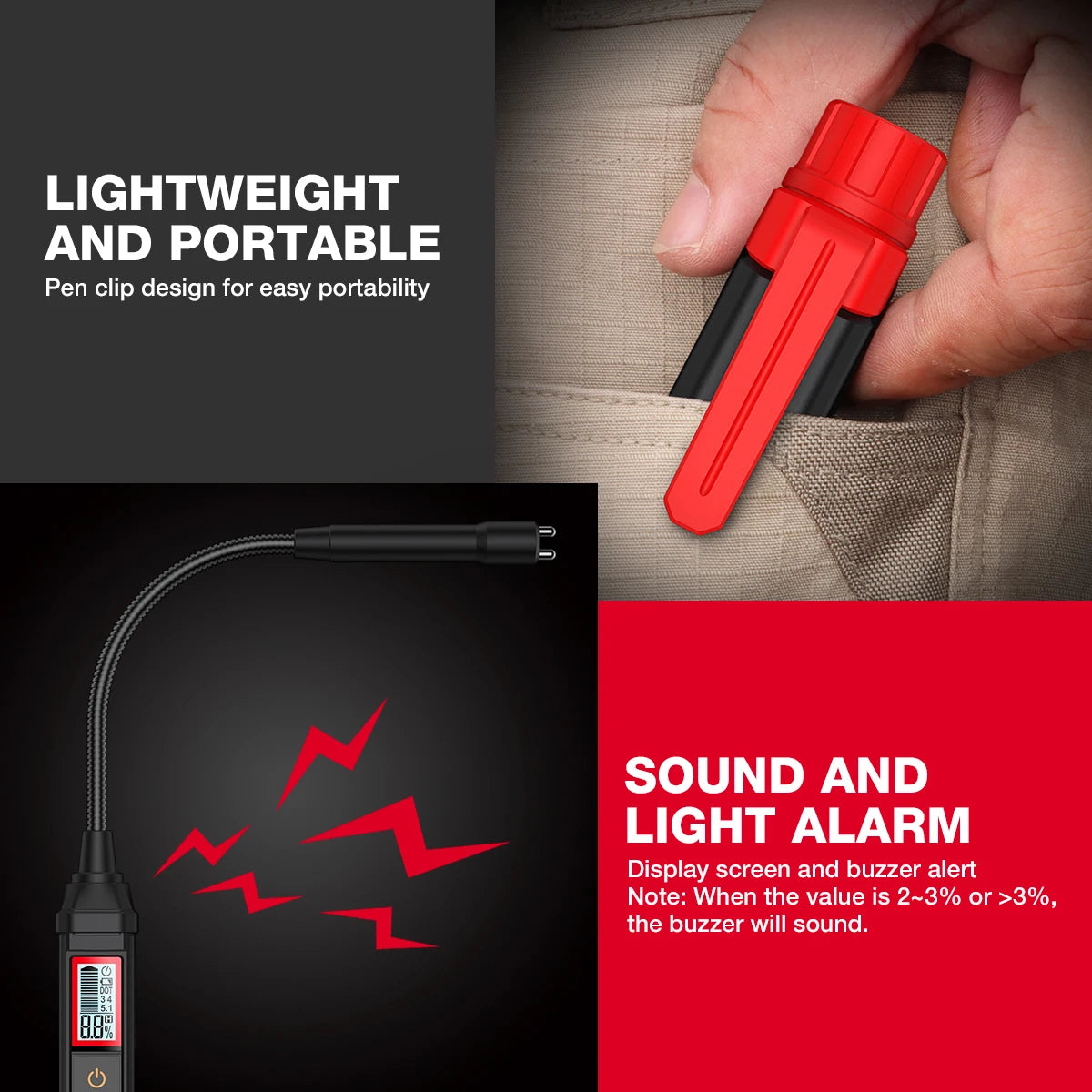 3-Colors Backlight Portable Digital Brake Fluid Tester Accurate Auto Car Brake Oil Tester Sound Light Alarm DOT3 DOT4 DOT5.1