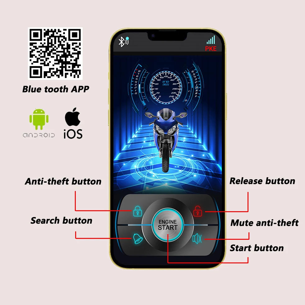 Bluetooth Motorcycle Anti-Theft Alarm with PKE Sensing and App Control