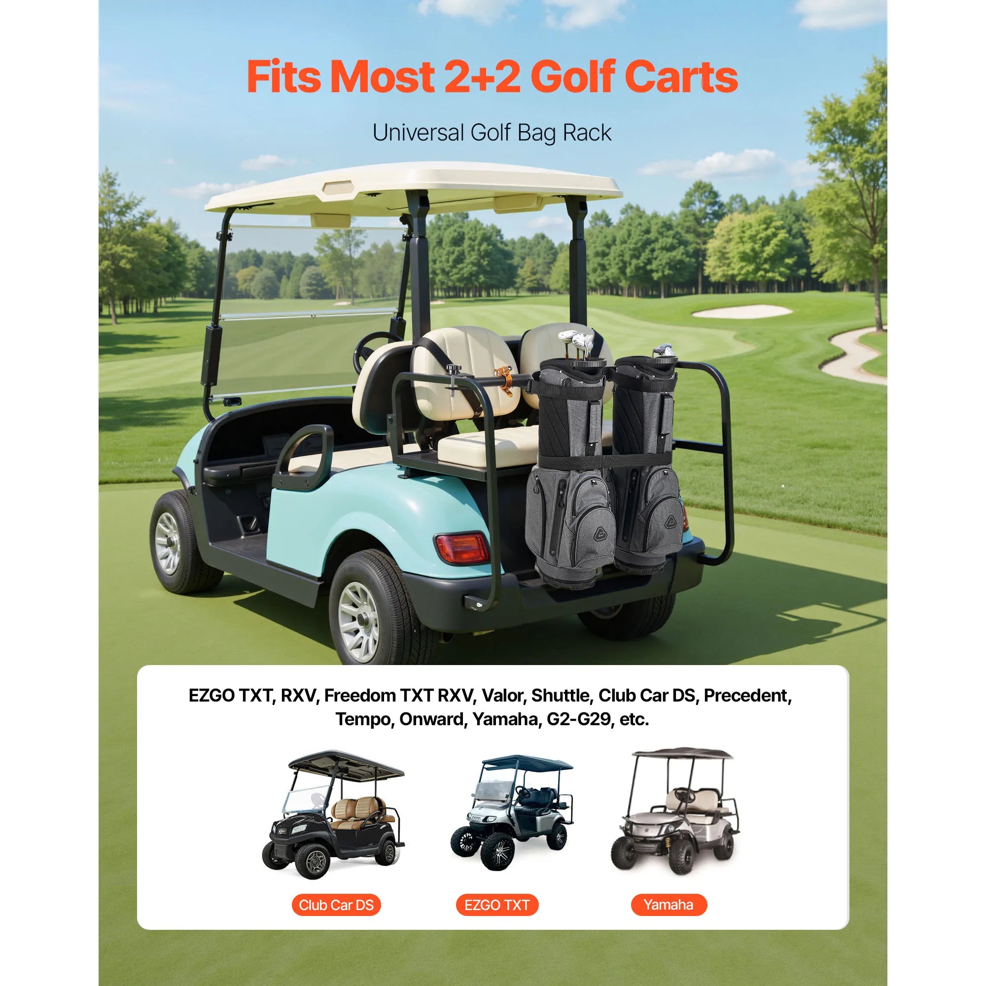 SucceBuy golfkärrykorin säilytyskotelon tuki 53,9 x 7,7 x 2,4 tuumaa, hihnällä yhteensopiva useimpien 2+2 golfkärryn takarenkaan kanssa, 1,2 tuuman neliöputket