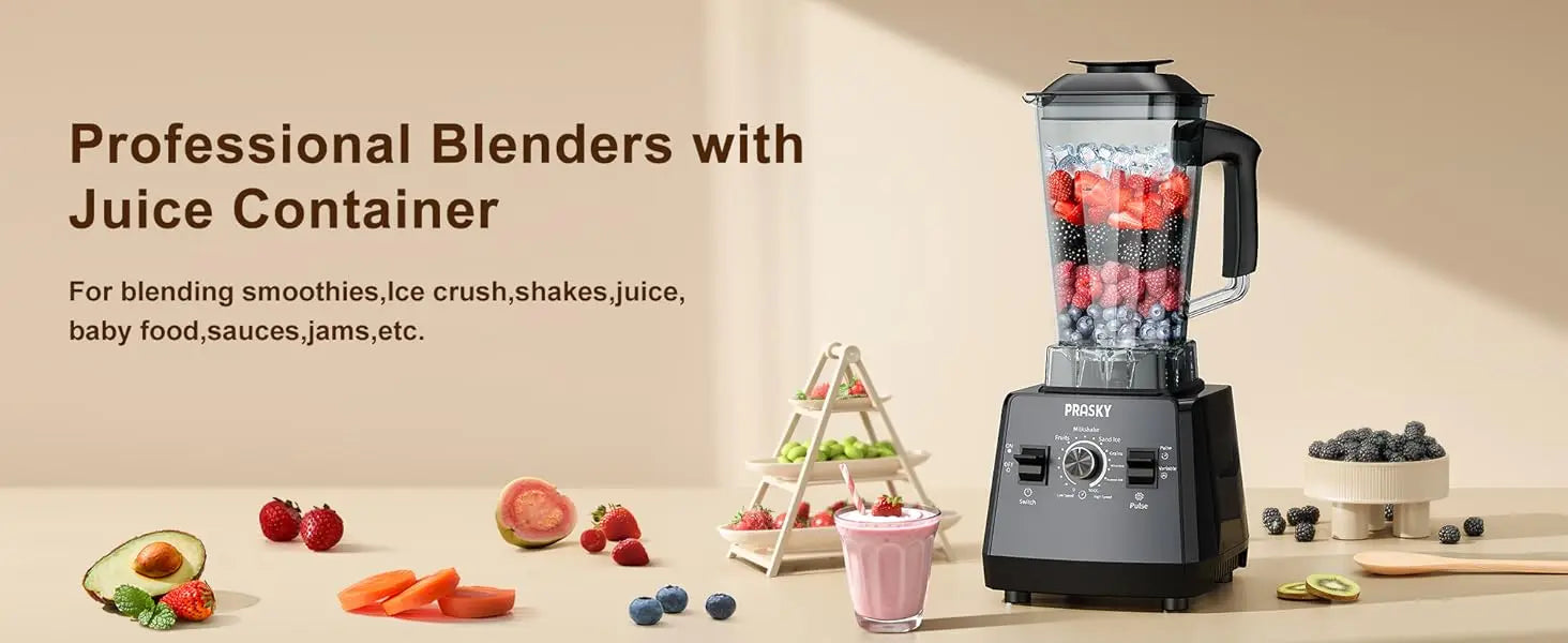 PRASKY 2400W Blender and Grinder Combo 25000RPM Powerful Kitchen 68oz BPA Free 2 Containers Professional Blenders Ice Crushing