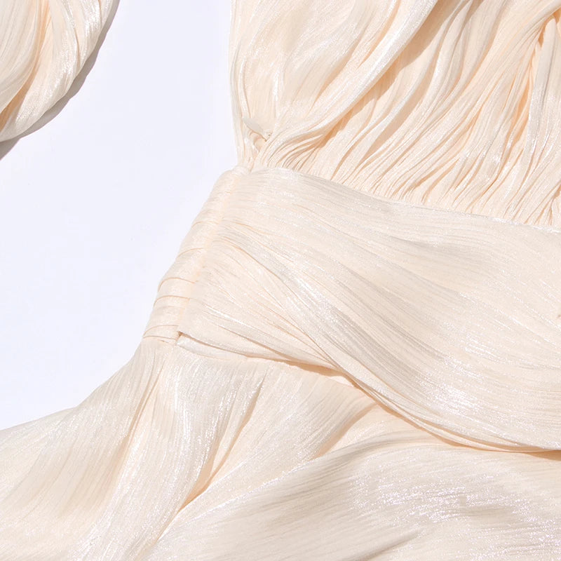 TWOTWINSTYLE Solid Patchwork Lace Up Blouse Mini Dresses For Women V Neck Long Sleeve Sweet Style Dress Female Clothing Fashion