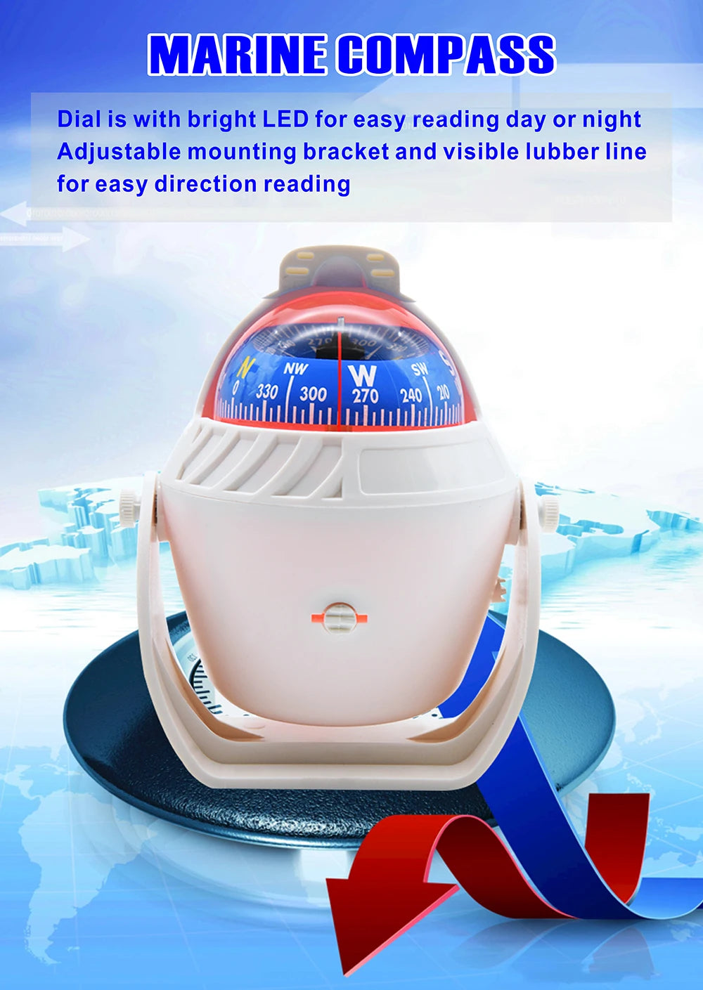 Pomorski kompas z 12 V LED osvetlitvijo
