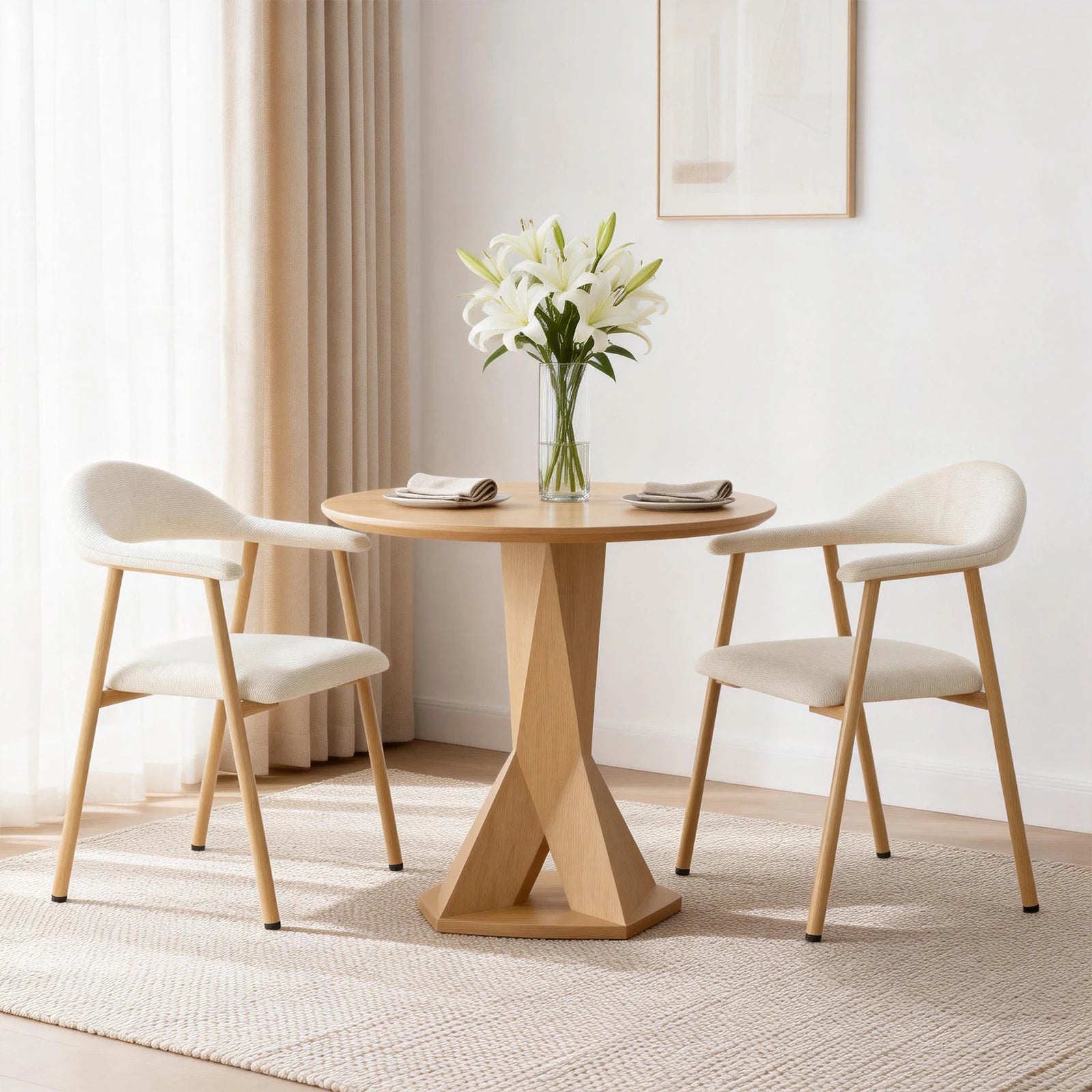 Modern Linen Upholstered Dining Chairs Set of 2 with Curved Back