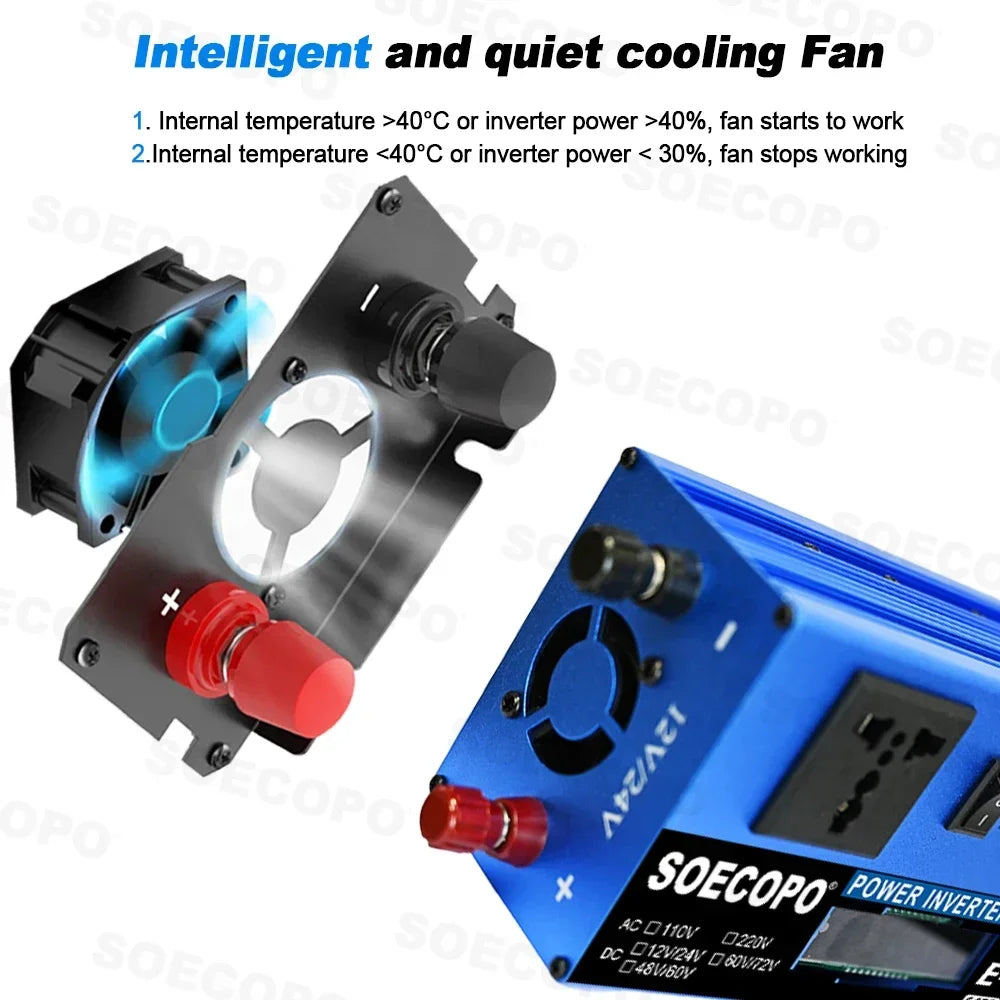 Inverter di Potenza 700W DC a AC 110V/220V con USB e Display LCD