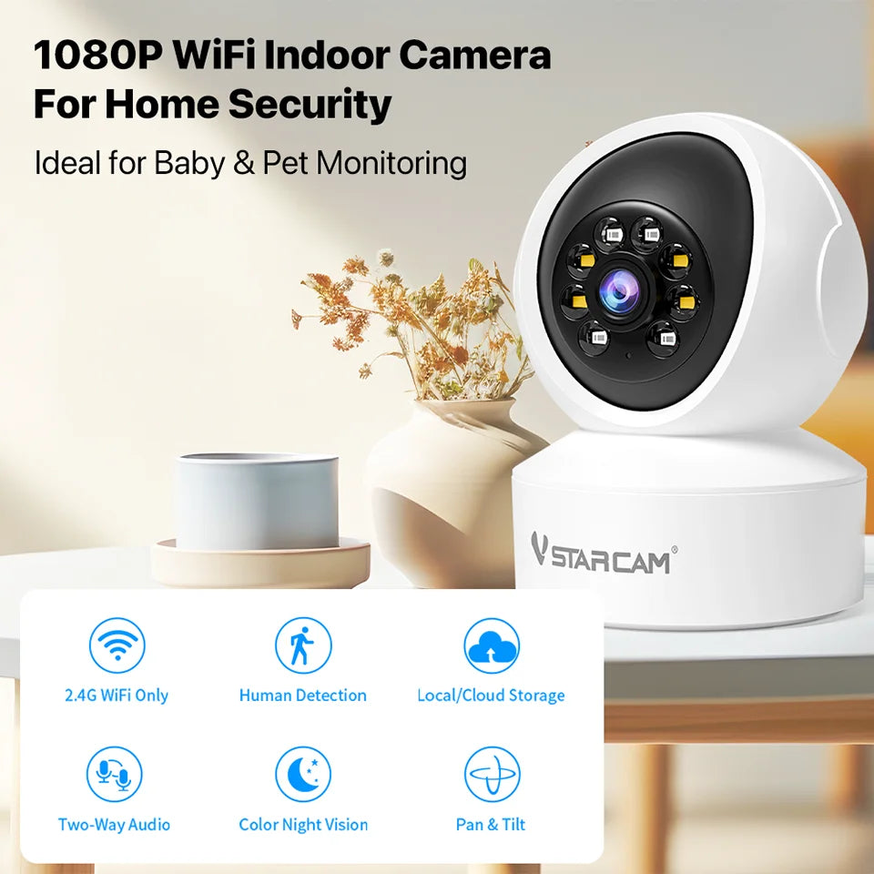 360° Indoor Security Camera with Color Night Vision & 2‑Way Audio