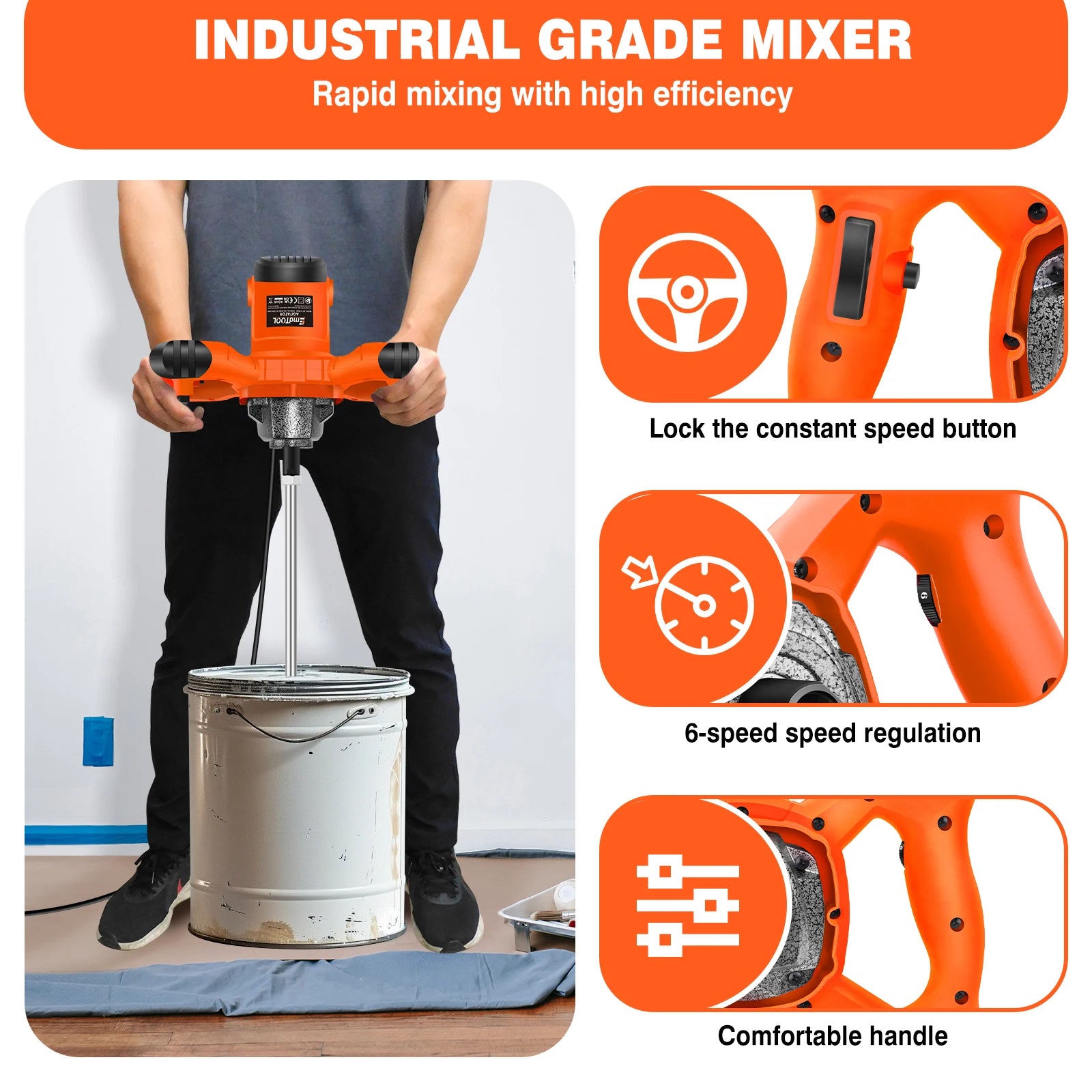 Prenosný miešač na betón s nastaviteľnou 6-rýchlostnou lopatkou