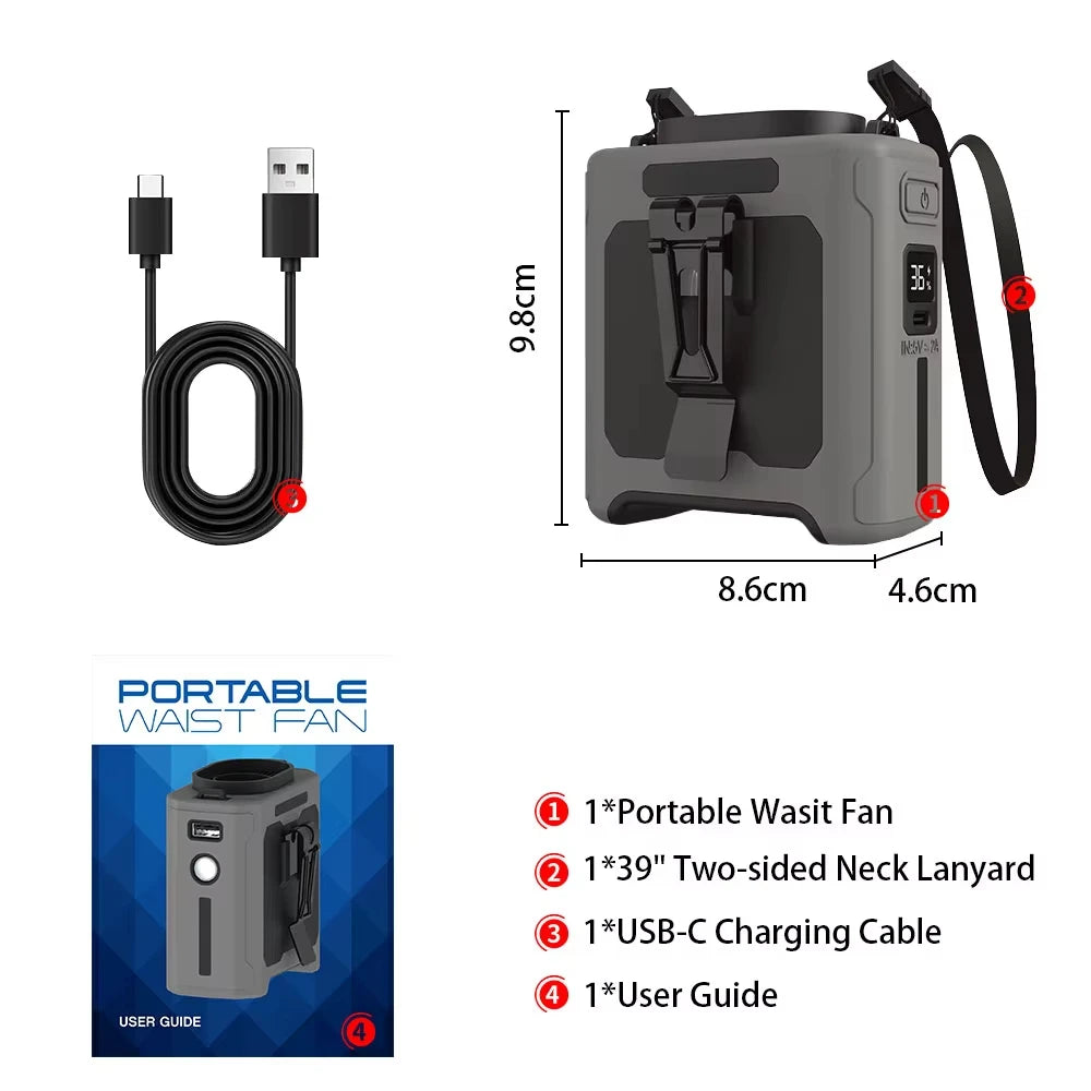 10000mAh Neck-Worn Fan with LED Light and Power Bank