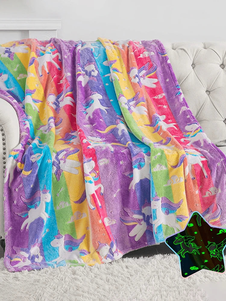 1pc Glow in The Dark Unicorn Blanket for Girls – Soft Pink Fleece Throw. Great Christmas, Birthday, Baby, Toddler Unicorn Gifts!