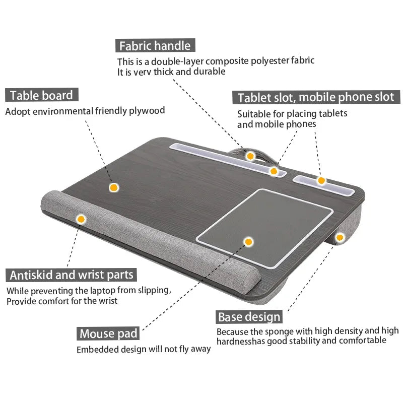 Bamboo Laptop Desk with Mouse Pad & Anti-Slip Grooves