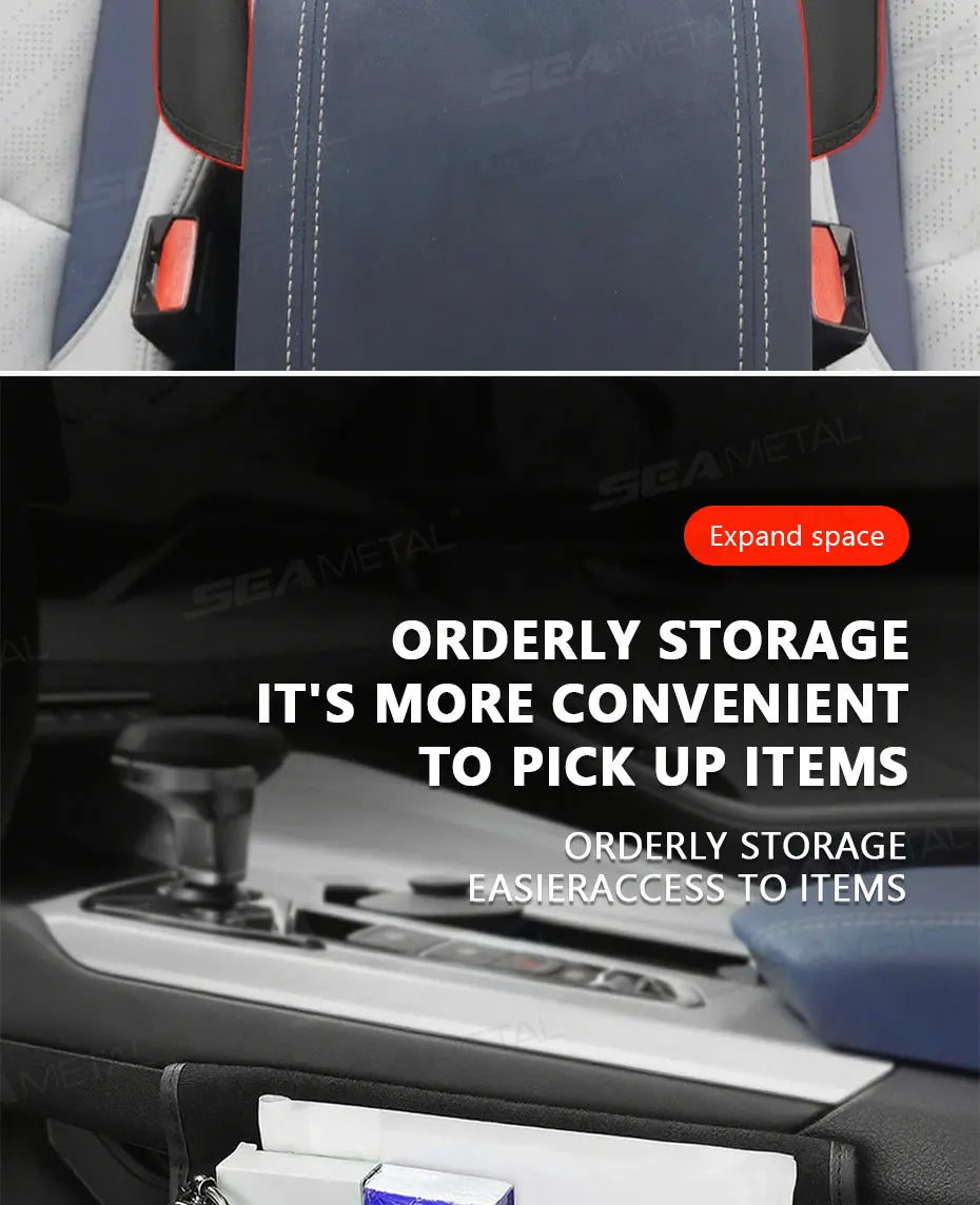SEAMETAL Large-Capacity Car Storage Bag Magnetic Lid Car Center Console Seat Gap Organizer Universal Auto Seat Gap Filler Box