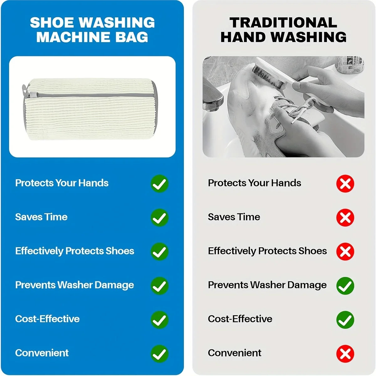 Fluffy Fiber 360° Surround Cleaning Shoe Washing Bag - Reusable Durable Machine-Washable Laundry Bag with Zipper Closure(1pc)