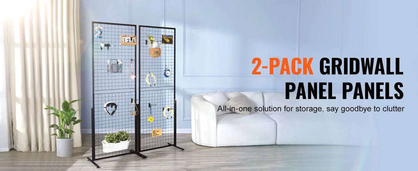 Grid Wall Display Panels with Hooks Double-Sided Rack Set