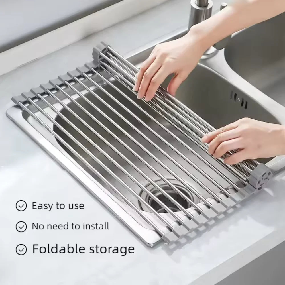 Roll-Up Stainless Steel Sink Drying Rack