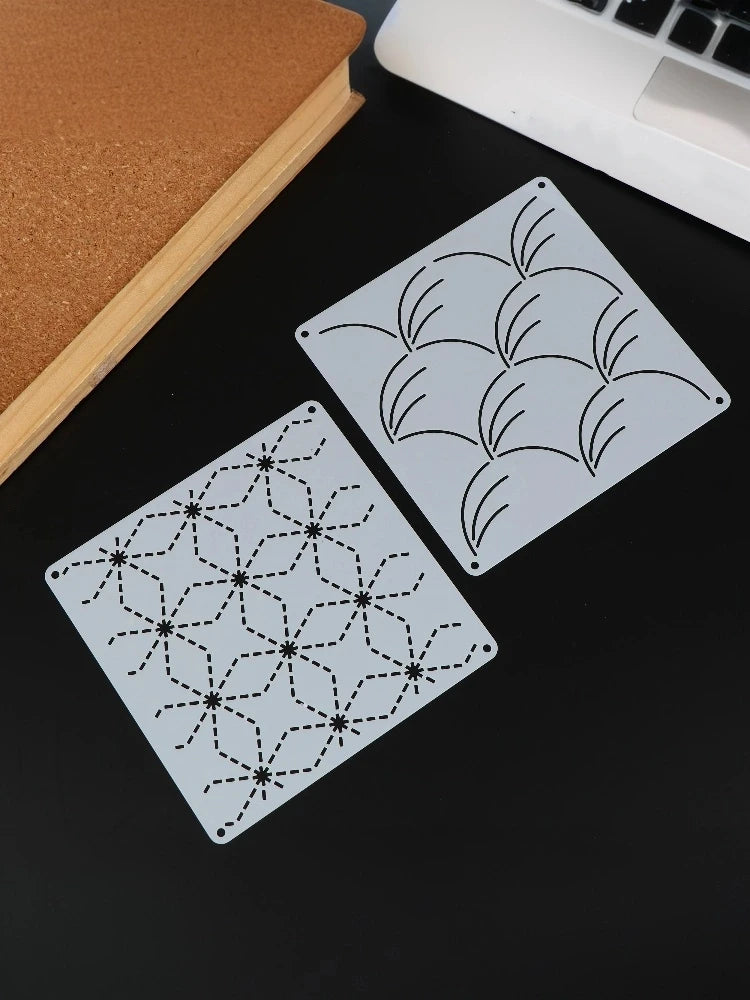 Herbruikbare Sashiko-stijl borduurtemplates — 9 of 32 stuks