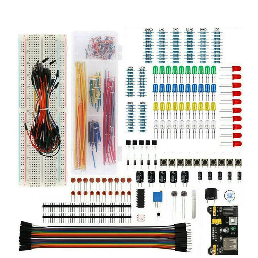 830Pcs/Caixakit DIY de iniciação de projeto para Arduino UNO R3 Kit eletrônico Kit de componentes elétricos com pontos de ligação placa de ensaio