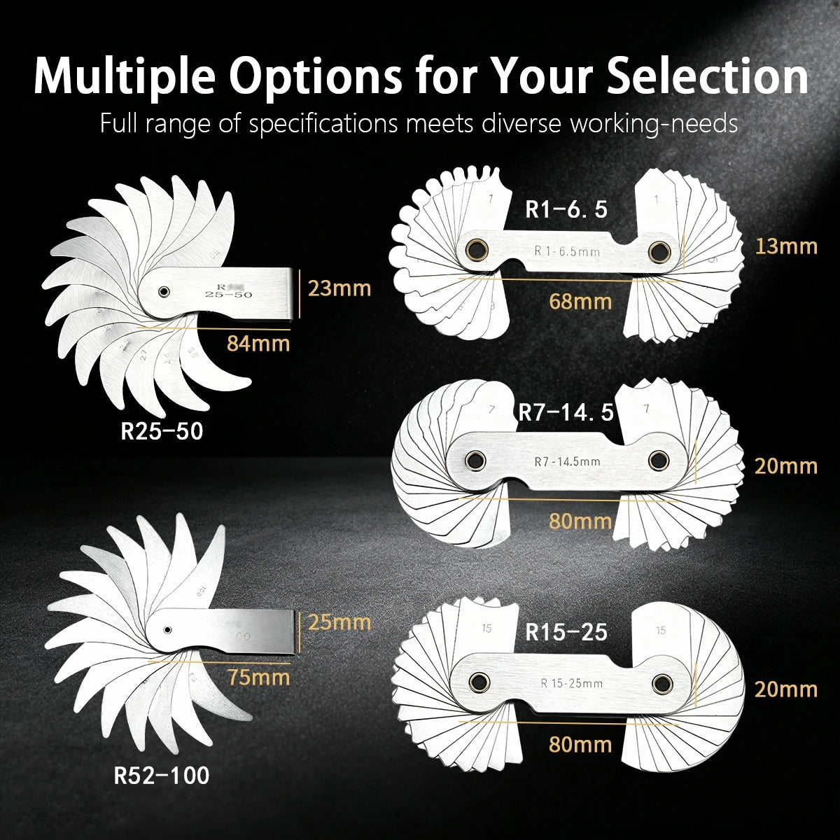 Radius Fillet Gauges for Concave and Convex Profiles