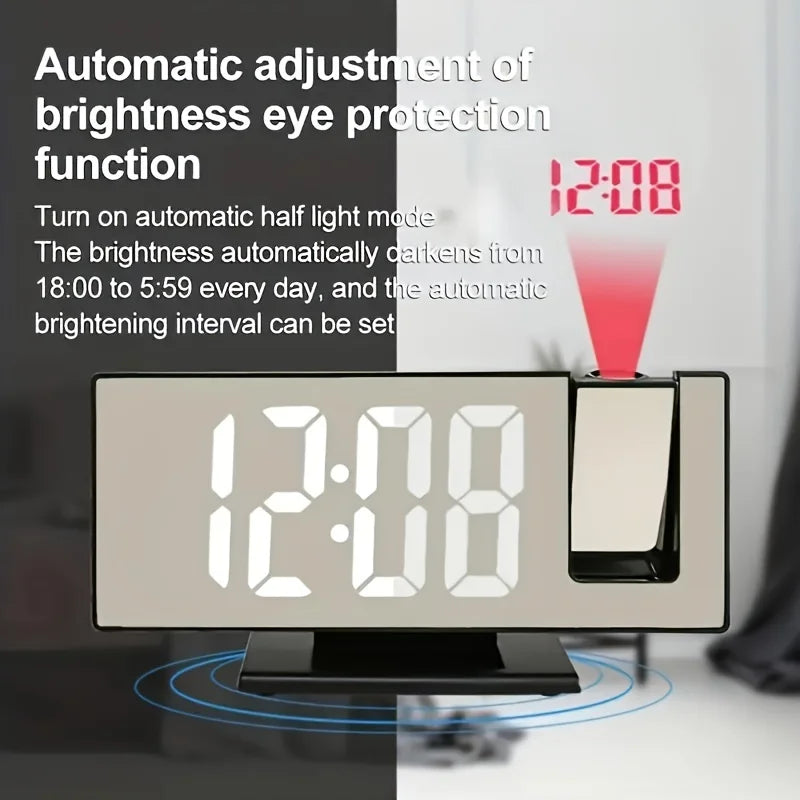 Projection alarm clock multifunction Intelligent luminous clock Bedroom large screen digital clock 180℃ back and celling projec