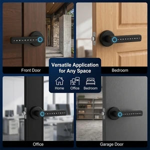 Fechadura Inteligente Tuya Bluetooth com Impressão Digital, Senha, Cartão IC, Chave Mecânica, Desbloqueio Anti-Escondido, Código Falso, Fechadura de Alavanca Inteligente com Trinco Ajustável para Porta Interior de Casa, Quarto ou Apartamento