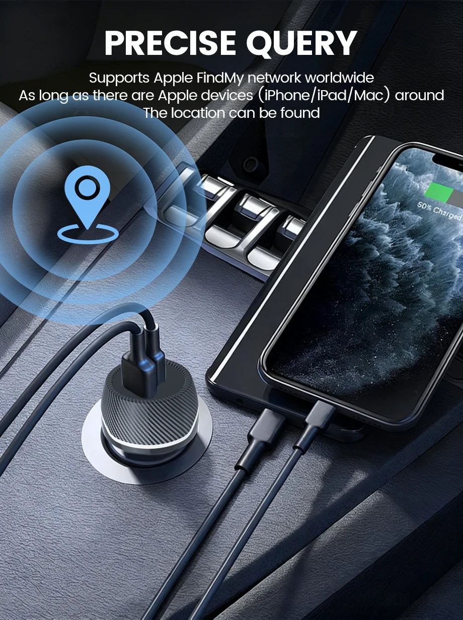 2in1 Car Charger GPS Tracker, USB Type-C Phone Fast Charging with Find My App for iOS & Android Google Find My