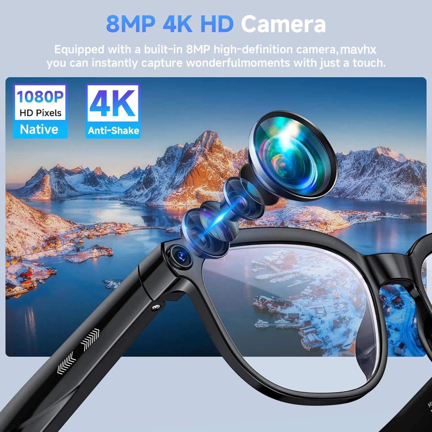 Smart AI Glasses 1080P Camera Bluetooth Calls Translation