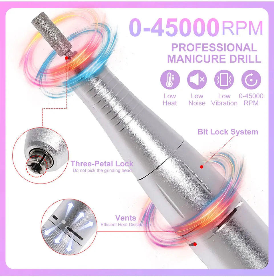 45000RPM Electric Nail Drill Machine Professional Nail Drills for Gel Nails Polish Rechargeable Portable Nail File Manicure Tool