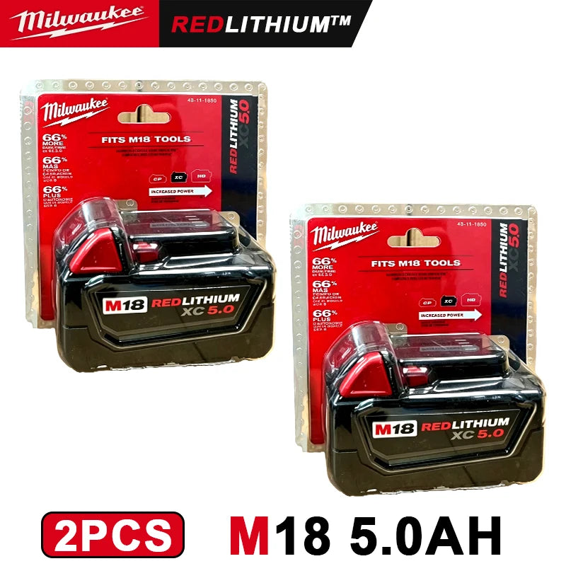 M18-5.0 100% original 2 PCS 18V Milwaukee brand 48-11-1860 5.0 AH Batteries M18 XC18 48-11-1860 New In Pack portable tools