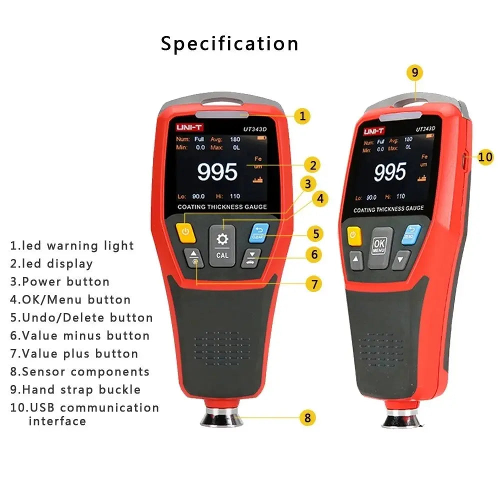 UNI-T UT343D Coating Thickness Gauge 0.1 Micron/0-1250um Automotive Paint Film Thickness Tester To Measure FE/NFE Paint Tools Spy-shop.com