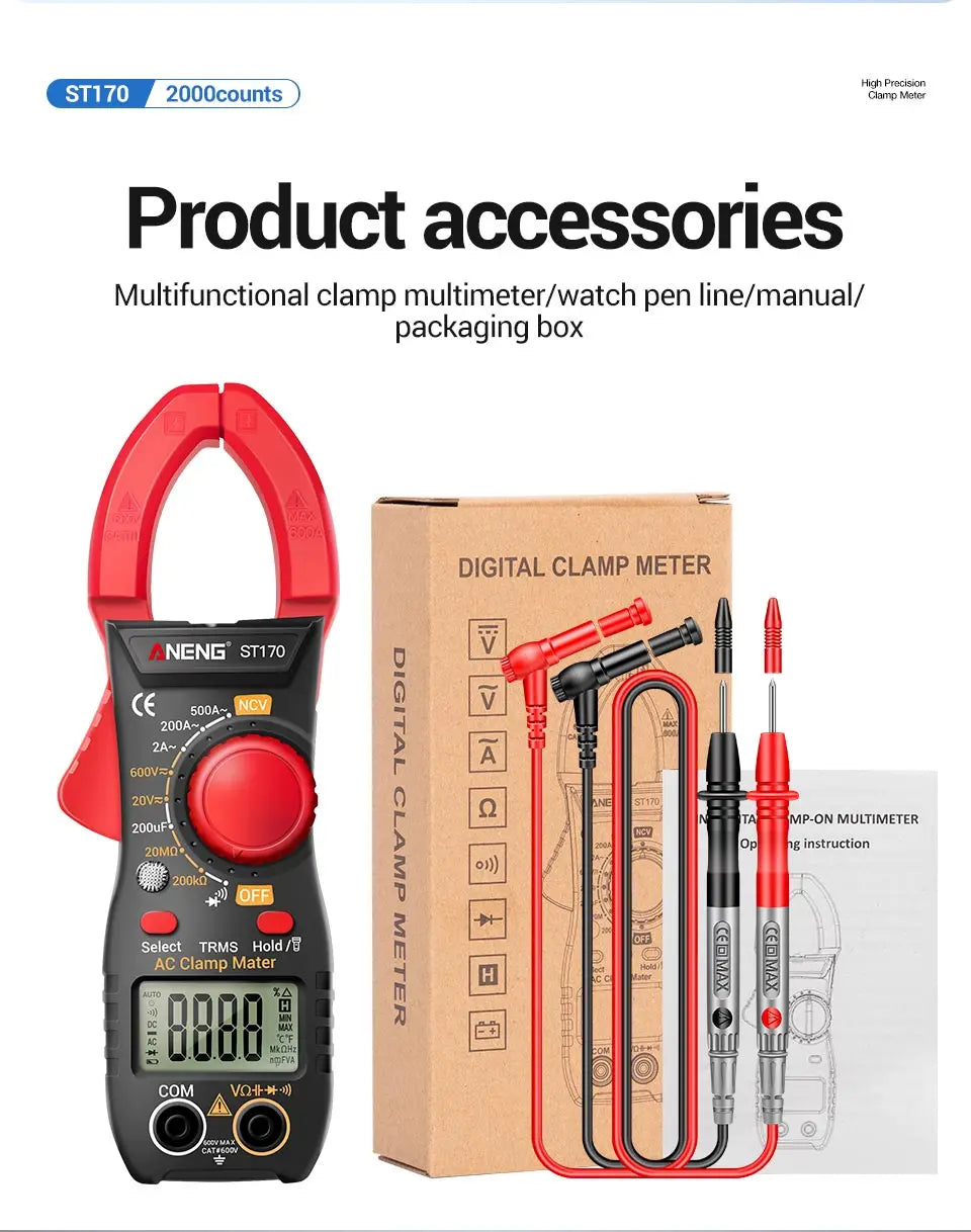 Clamp Meter Digital Multimeter NCV 1999 Counts AC/DC Voltage Ammeter Tester ANENG ST170 Capacitance Ohm Electrician Tester Tools