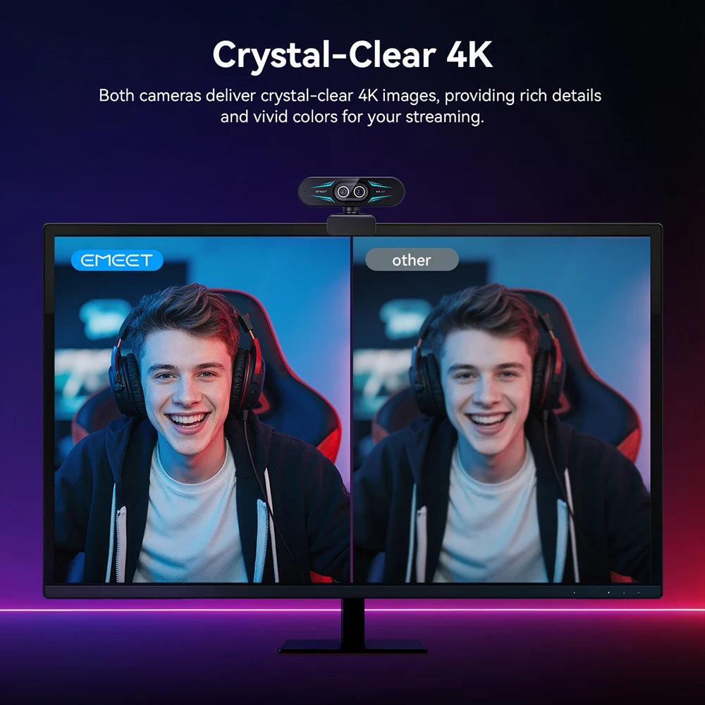 4K Webcam with Autofocus, Dual Mics & RGB Light for Streaming