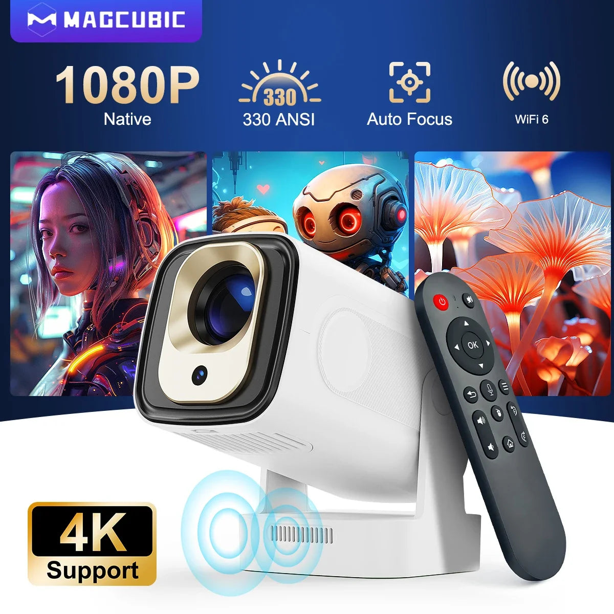 Magcubic Android 11 330ANSI HY310 проектор 4K Native 1080P Auto Focus Native Dual Wifi BT5.4 Air Mouse Voice Home Outdoor филм