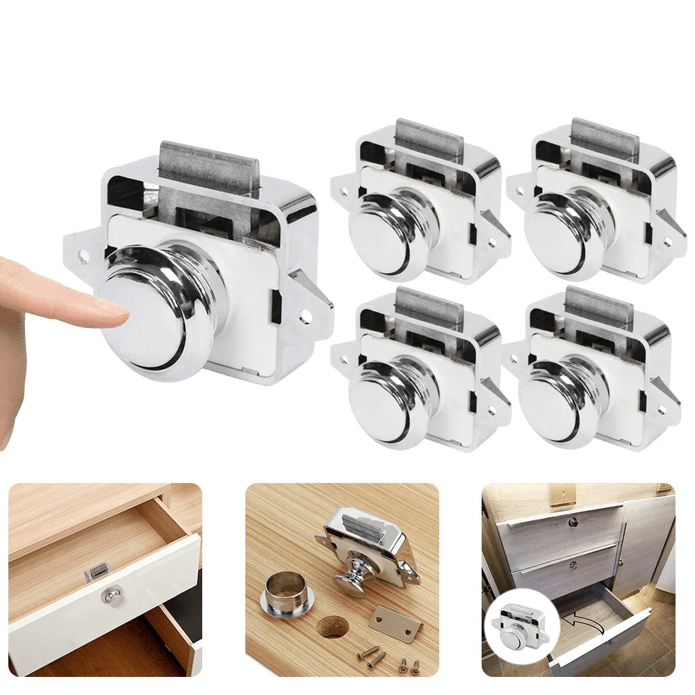 5-Pack Push Button Cabinet Lock for Boat, Caravan and Motorhome – Furniture Catch