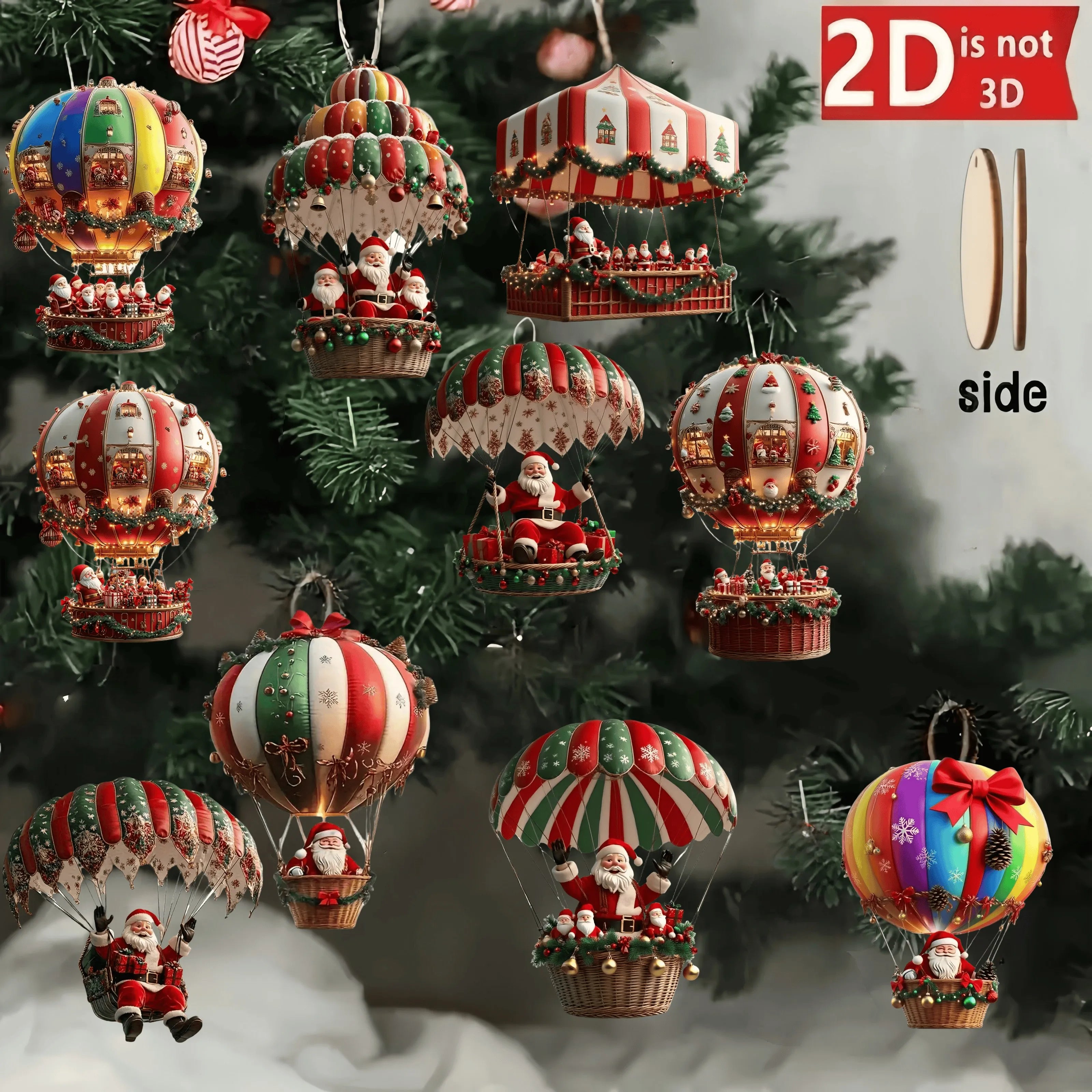 10pcs Christmas Wooden Hot Air Balloon Pendants 🎈