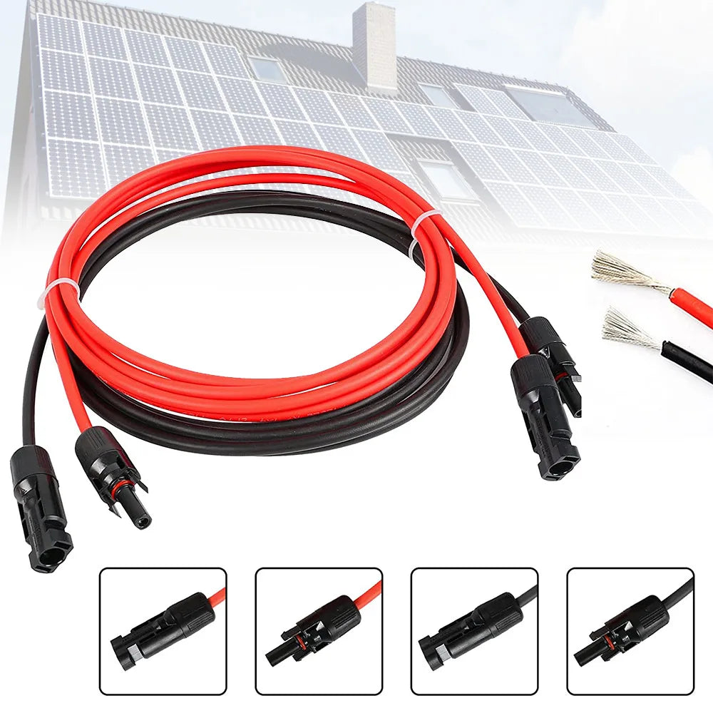 PowMr Black Red 3M 5M 7M 10M 15M 30M Solar Photovoltaic Line 6mm2 10AWG PV Cable with Connectors Solar System PV Extensions Wire