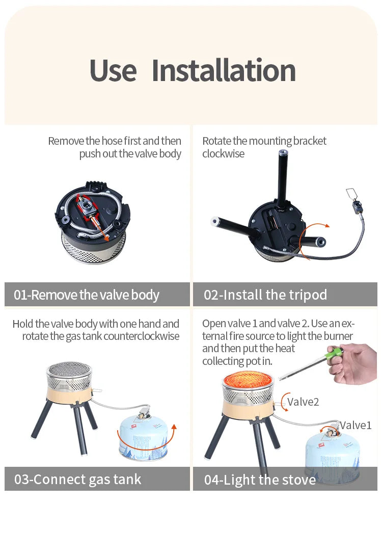 1900W Backpacking Gas Stove System for Fast Outdoor Cooking