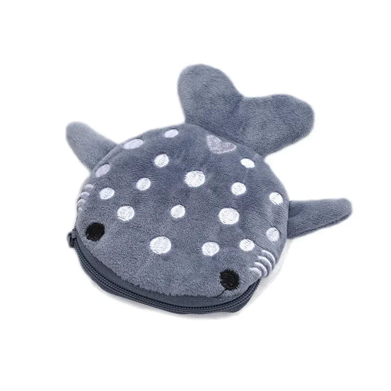 Fashion Cute Blue Shark Mini Whales Coin Purse Plush Zipper Coin Wallet Designer Women's Small Change Bag Key Earphone Pouch