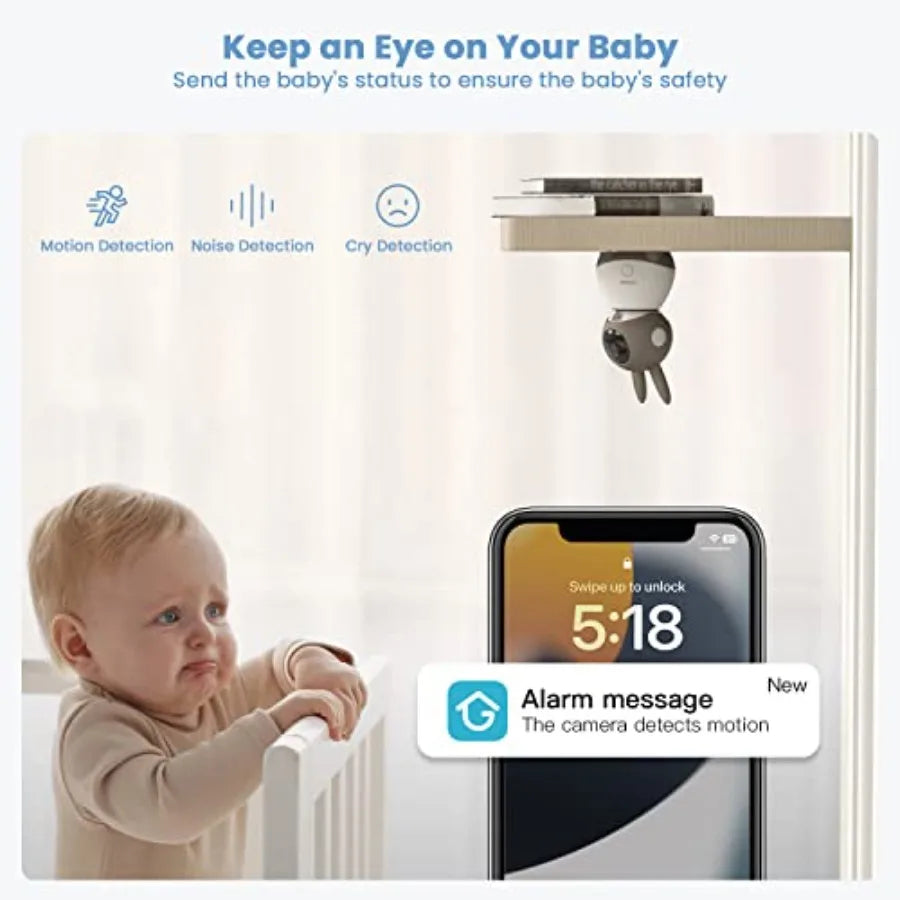 Baby Monitor with 2K HD Video, Pan-Tilt-Zoom, 5" LCD Screen