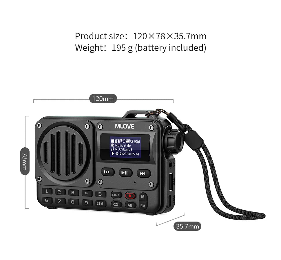 MLOVE BV800 Super-Portable Bluetooth Speaker with FM Radio,LCD Screen Display, Antenna, AUX Input, USB Disk, TF Card, MP3 Player