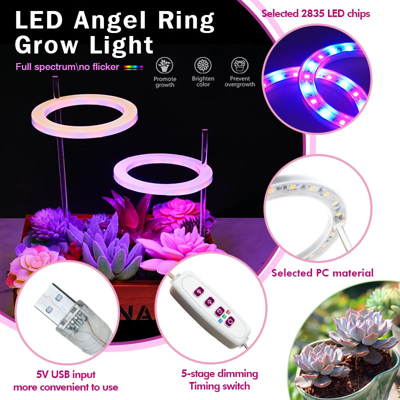 USB Ring Grow Light, Adjustable Height and Head Options