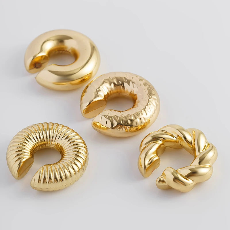 Fashion 4pcs C Shaped Acrylic Ear Clip for Women Simple Gold Silver Color No Pierced Round Earrings Punk Female Jewelry
