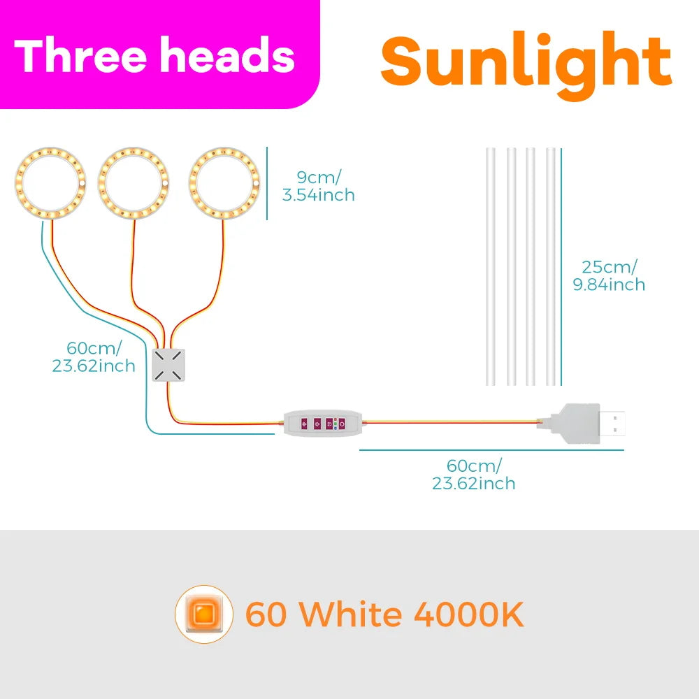 USB Plant Grow Light, One to Four Heads