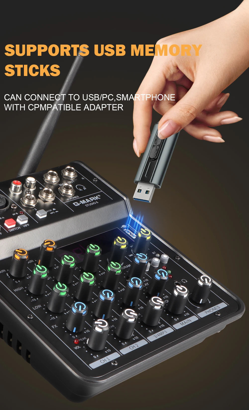 Studio 6 Audio Mixer with Bluetooth and USB