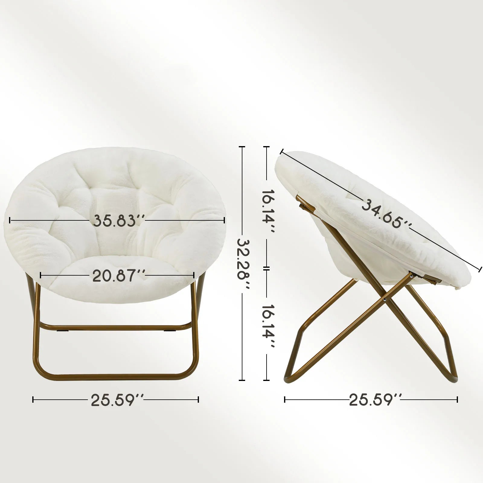 Foldable Faux Fur Saucer Chair with Thick Cushion and Metal Frame