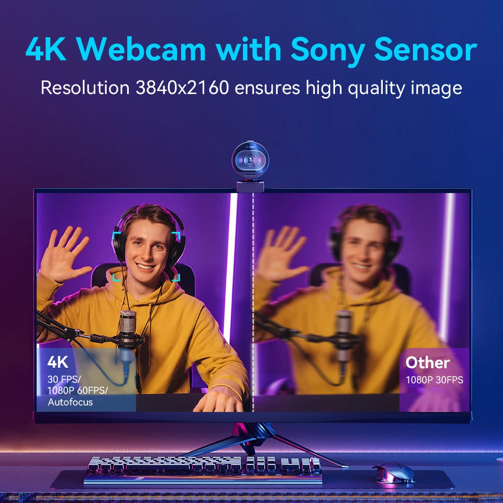 Webkamera 4K Streaming Webkamera 1080P 60FPS USB Kamera EMEET S600 Autofokus Kamera pro živé vysílání s mikrofony pro Tiktok/YouTube