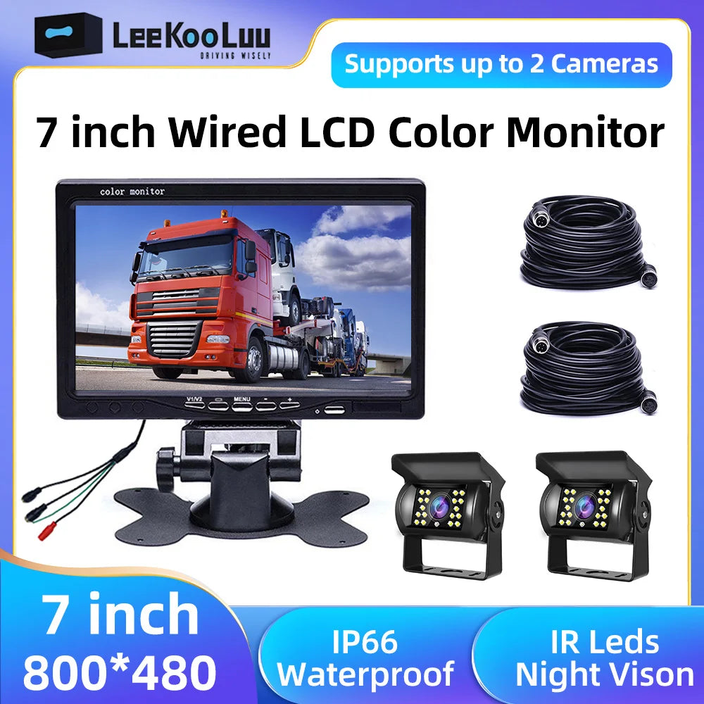 LeeKooLuu 7" Car Monitor LCD Screen Reverse Backup Camera Waterproof IR Night Vision Rearview Parking Camera for Bus Truck