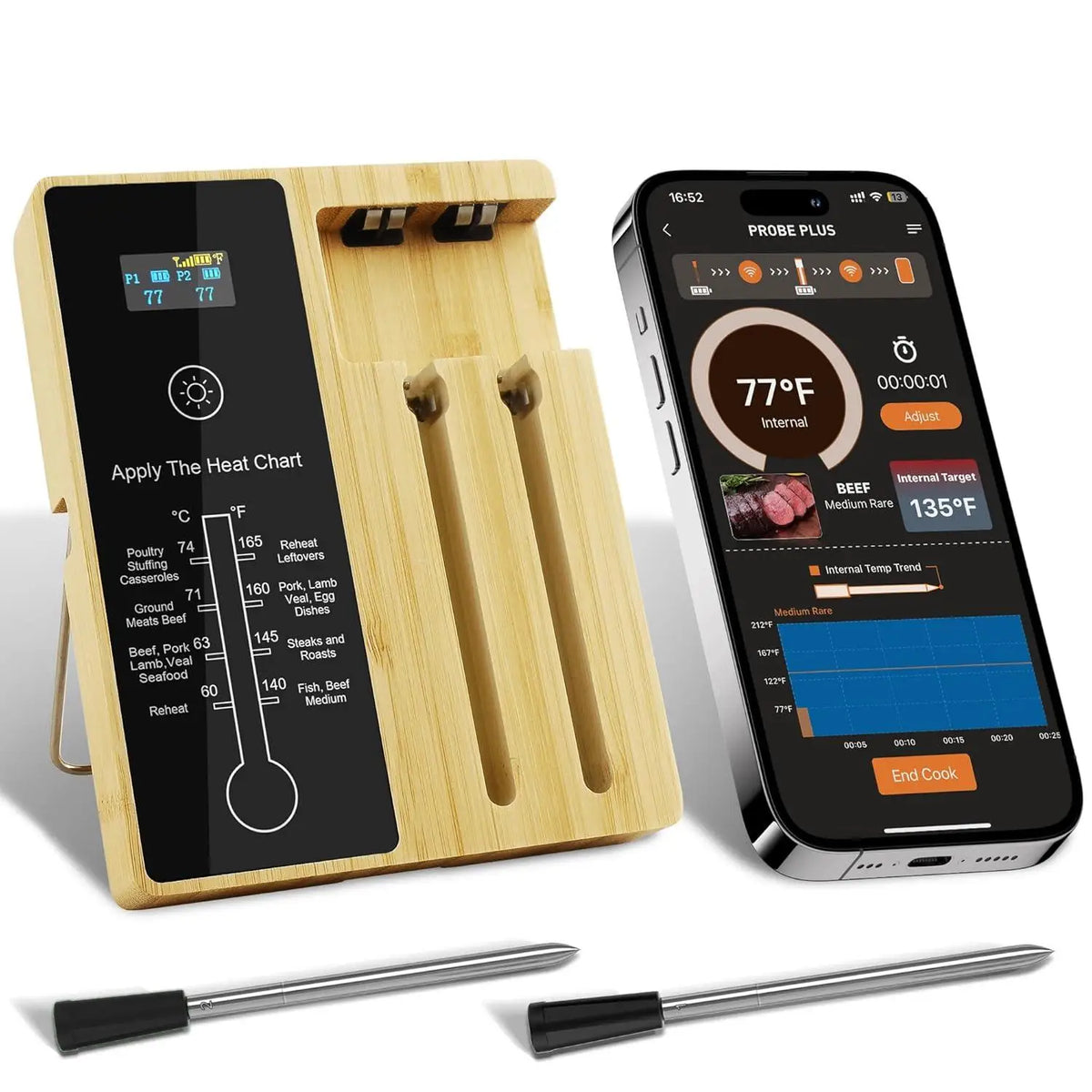 Dual-Probe Bluetooth Meat Thermometer with LCD